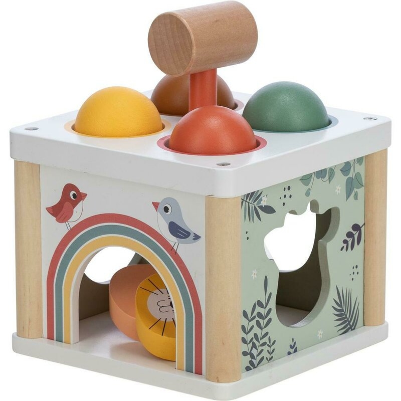 Centru de activitati, Free2Play, Cu figurine, Cu ciocanel, Din lemn, Conform cu standardul european de securitate EN71/123, 15 x 15 x 12 cm, 12 luni+, Multicolor