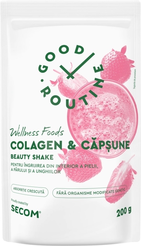 Colagen si capsune Beauty Shake Good Routine Wellness Foods, 200 g, Secom Colagen si capsune Beauty Shake Good Routine Wellness Foods, 200 g, Secom