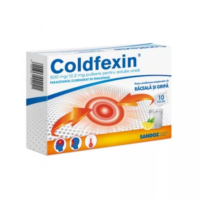 Coldfexin 500 mg/12,2 mg pulbere pentru solutie orala, 10 plicuri, Sandoz