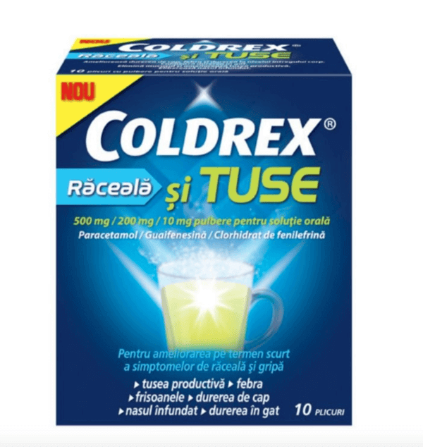 Coldrex raceala si tuse, 500 mg/200 mg/10 mg, 10 plicuri, Perrigo