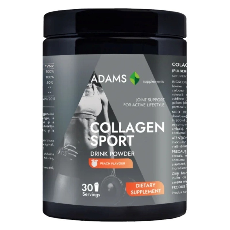 Collagen Sport pulbere instant cu aroma de piersica, 600 g, Adams Supplements