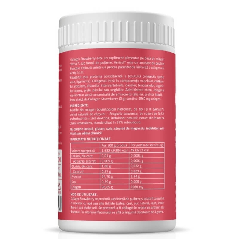 Collagen Strawberry pulbere cu aroma de capsuni, 150 g, Zenyth Collagen Strawberry pulbere cu aroma de capsuni, 150 g, Zenyth