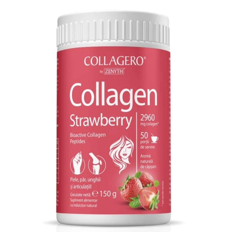 Collagen Strawberry pulbere cu aroma de capsuni, 150 g, Zenyth Collagen Strawberry pulbere cu aroma de capsuni, 150 g, Zenyth