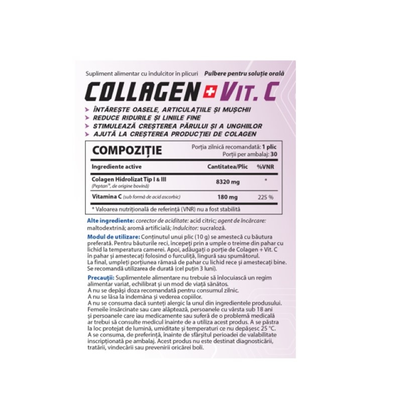 Collagen+Vit.C 10 g pulbere pentru solutie orala, 30 plicuri, Balkan Pharmaceuticals