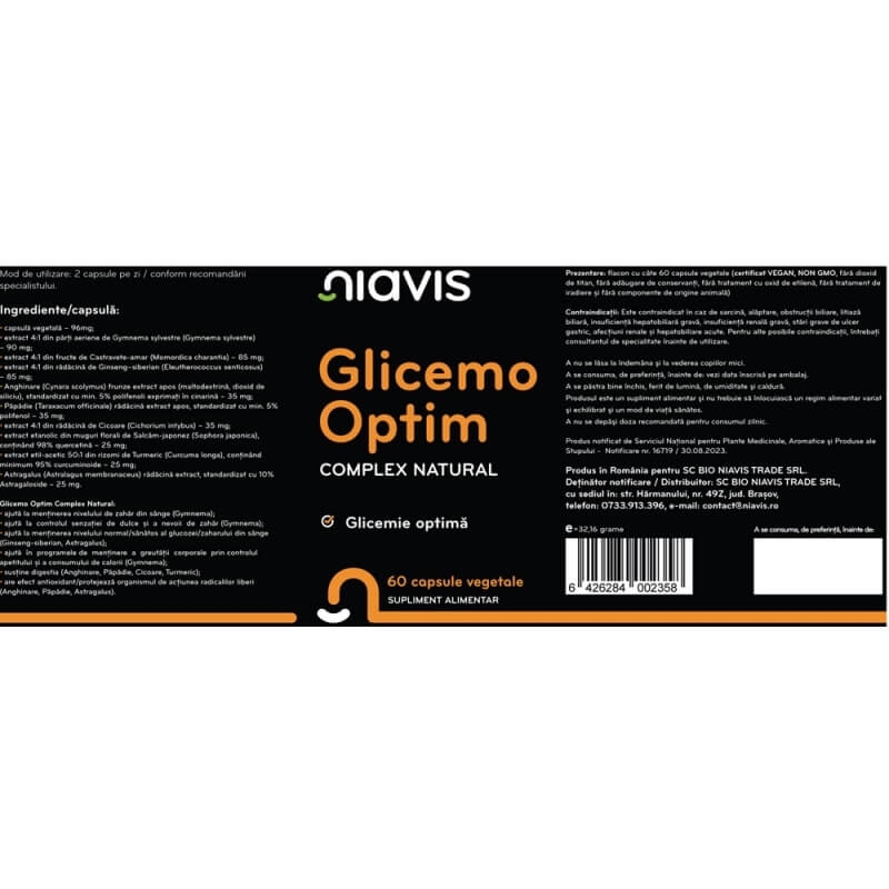 Glicemo Optim complex natural, 60 capsule, Niavis