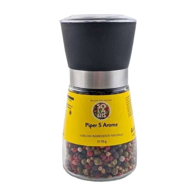Condiment piper 5 arome rasnita reutilizabila, 70 g, Solaris