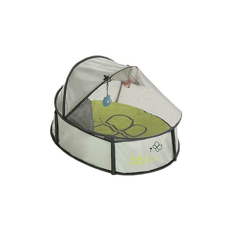 Cort de joaca, BBluv, Nido Mini, Cu plasa de tantari, Anti UV, Sistem pop-up, Ideal pentru plaja sau parc, Include 2 jucarii, Grey
