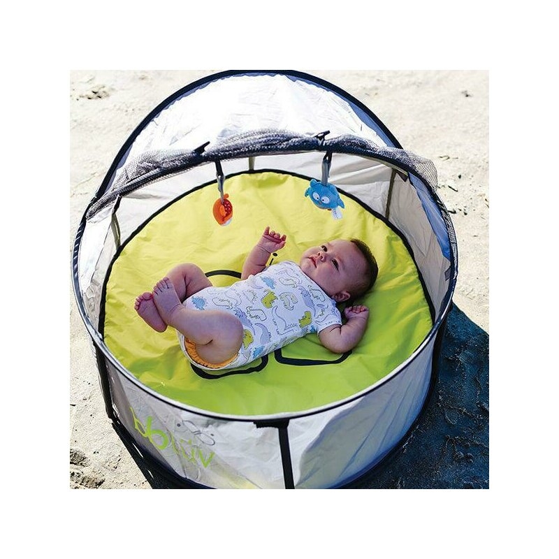 Cort de joaca, BBluv, Nido Mini, Cu plasa de tantari, Anti UV, Sistem pop-up, Ideal pentru plaja sau parc, Include 2 jucarii, Grey