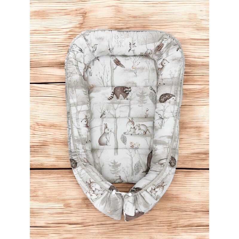 Cosulet bebelus, MimiNu, Pentru dormit, Baby Cocoon 75x55 cm, Husa 100% bumbac, Din bumbac certificat Oeko Tex Standard 100, Design, Woodland