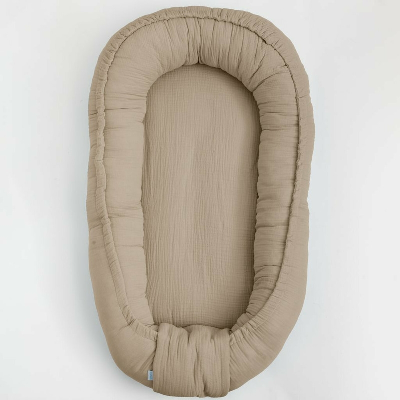 Cosulet bebelus pentru dormit, Baby Nest 80 x 50 cm, Din muselina, Din materiale certificate Oeko Tex Standard 100, New Baby, Beige