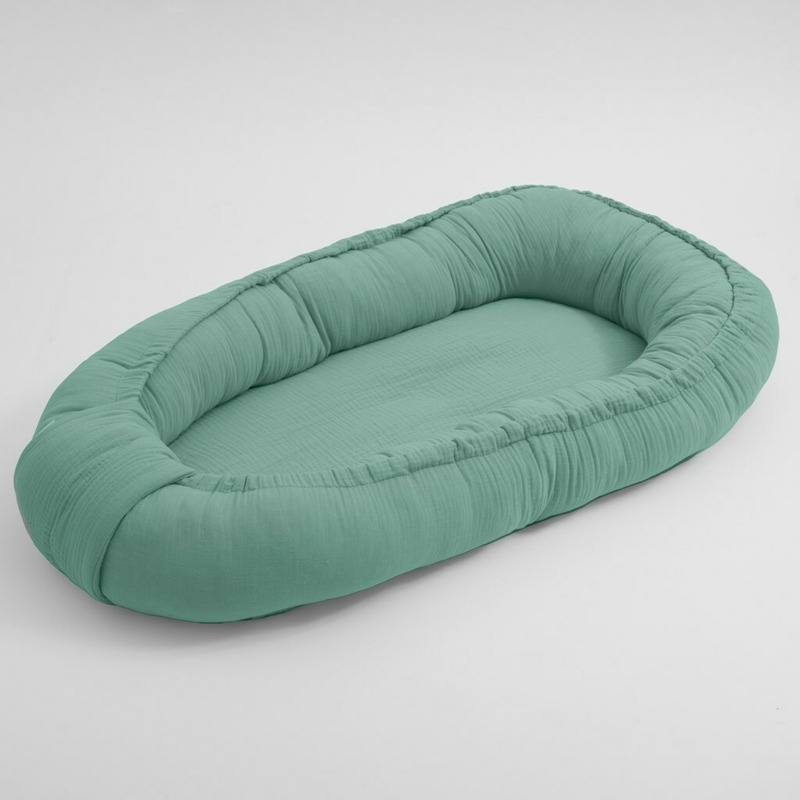 Cosulet bebelus pentru dormit, Baby Nest 80 x 50 cm, Din muselina, Din materiale certificate Oeko Tex Standard 100, New Baby, Green