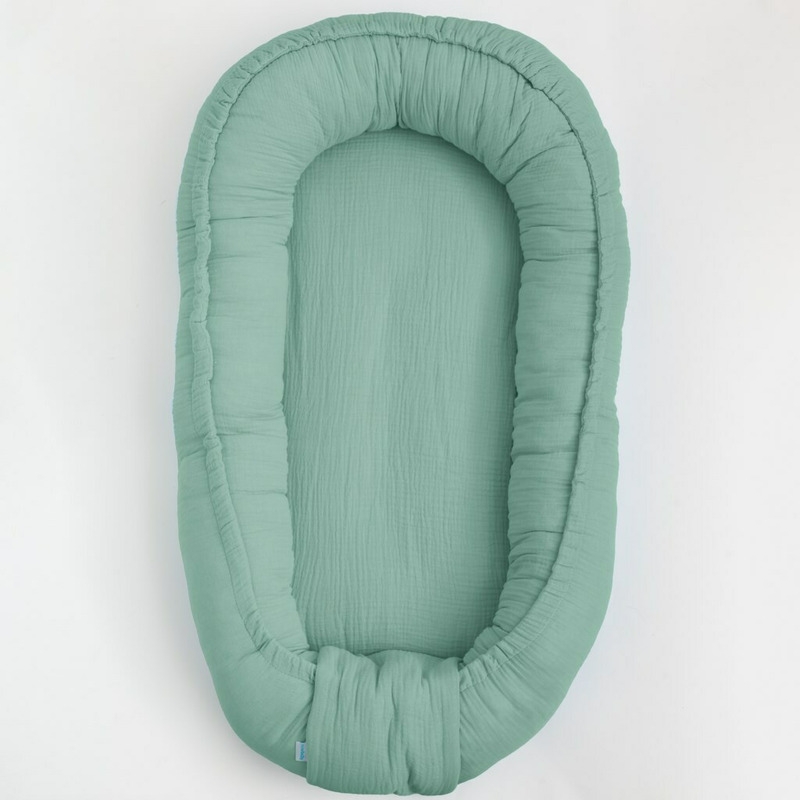 Cosulet bebelus pentru dormit, Baby Nest 80 x 50 cm, Din muselina, Din materiale certificate Oeko Tex Standard 100, New Baby, Green