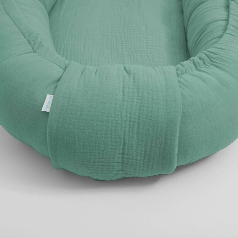 Cosulet bebelus pentru dormit, Baby Nest 80 x 50 cm, Din muselina, Din materiale certificate Oeko Tex Standard 100, New Baby, Green