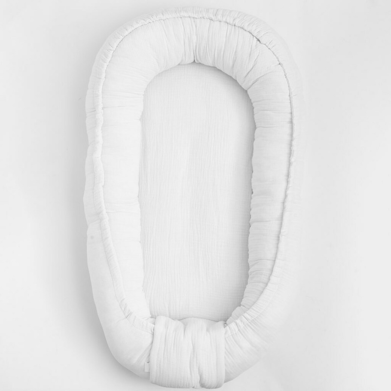 Cosulet bebelus pentru dormit, Baby Nest 80 x 50 cm, Din muselina, Din materiale certificate Oeko Tex Standard 100, New Baby, White