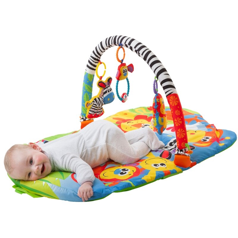 Covoras educational, Playgro, Pentru copii, Interactiv, Multifunctional, Pentru activitati fizice, Cu elemente detasabile, 0 luni+, 5 in 1 Safari Super Gym