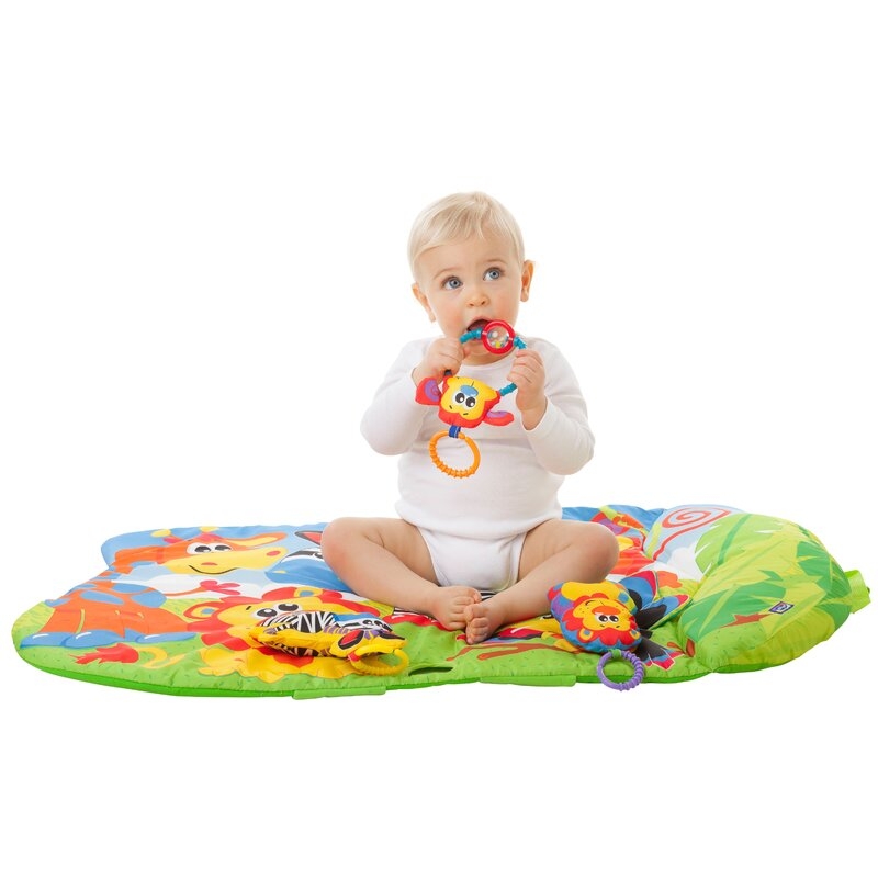 Covoras educational, Playgro, Pentru copii, Interactiv, Multifunctional, Pentru activitati fizice, Cu elemente detasabile, 0 luni+, 5 in 1 Safari Super Gym