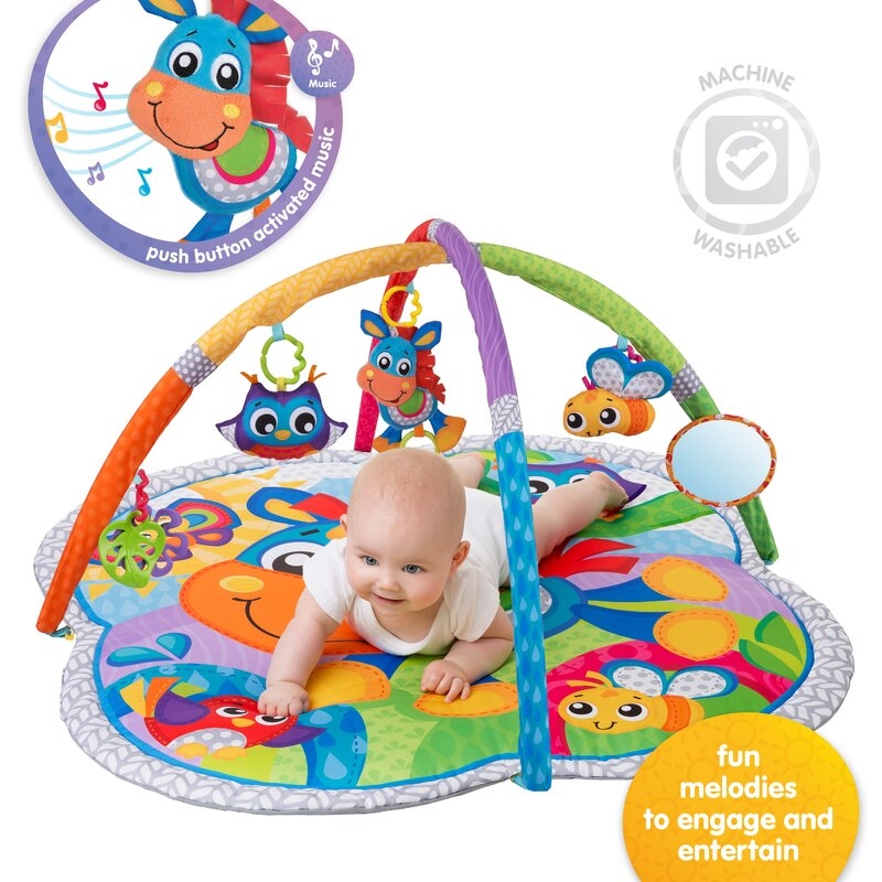 Covoras educational, Playgro, Pentru copii, Interactiv, Multifunctional, Pentru activitati fizice, Cu elemente detasabile, 0 luni+, Clip Clop Musical Activity Gym