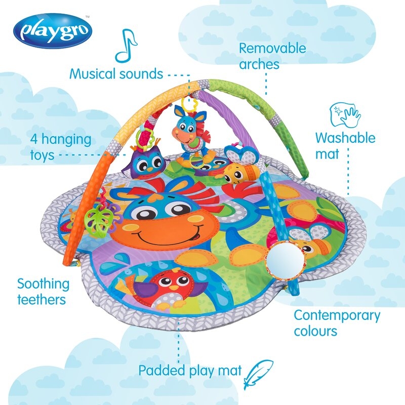 Covoras educational, Playgro, Pentru copii, Interactiv, Multifunctional, Pentru activitati fizice, Cu elemente detasabile, 0 luni+, Clip Clop Musical Activity Gym