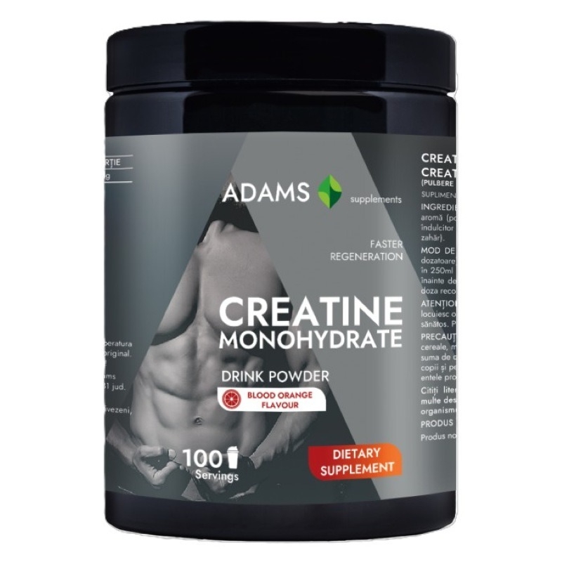 Creatina monohidrata pulbere instant cu aroma de portocala, 400 g, Adams Supplements