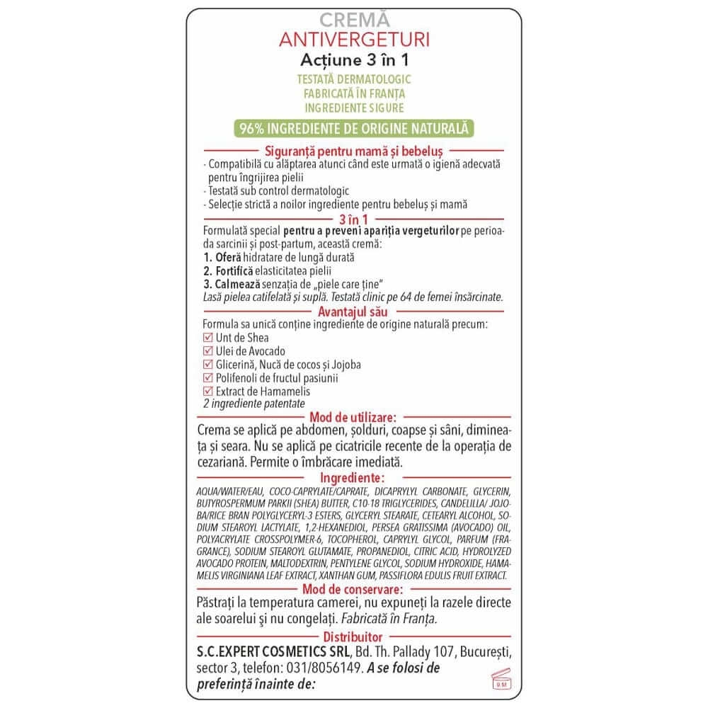 Crema antivergeturi cu actiune 3 in 1 Maternite, 250 ml, Mustela