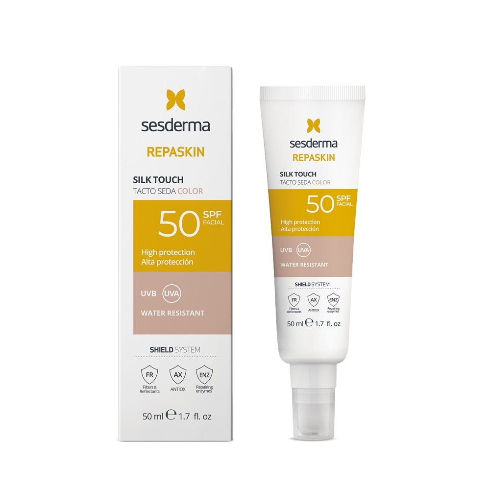 Crema de fata colorata SPF 50 Repaskin Silk Touch, 50 ml, Sesderma