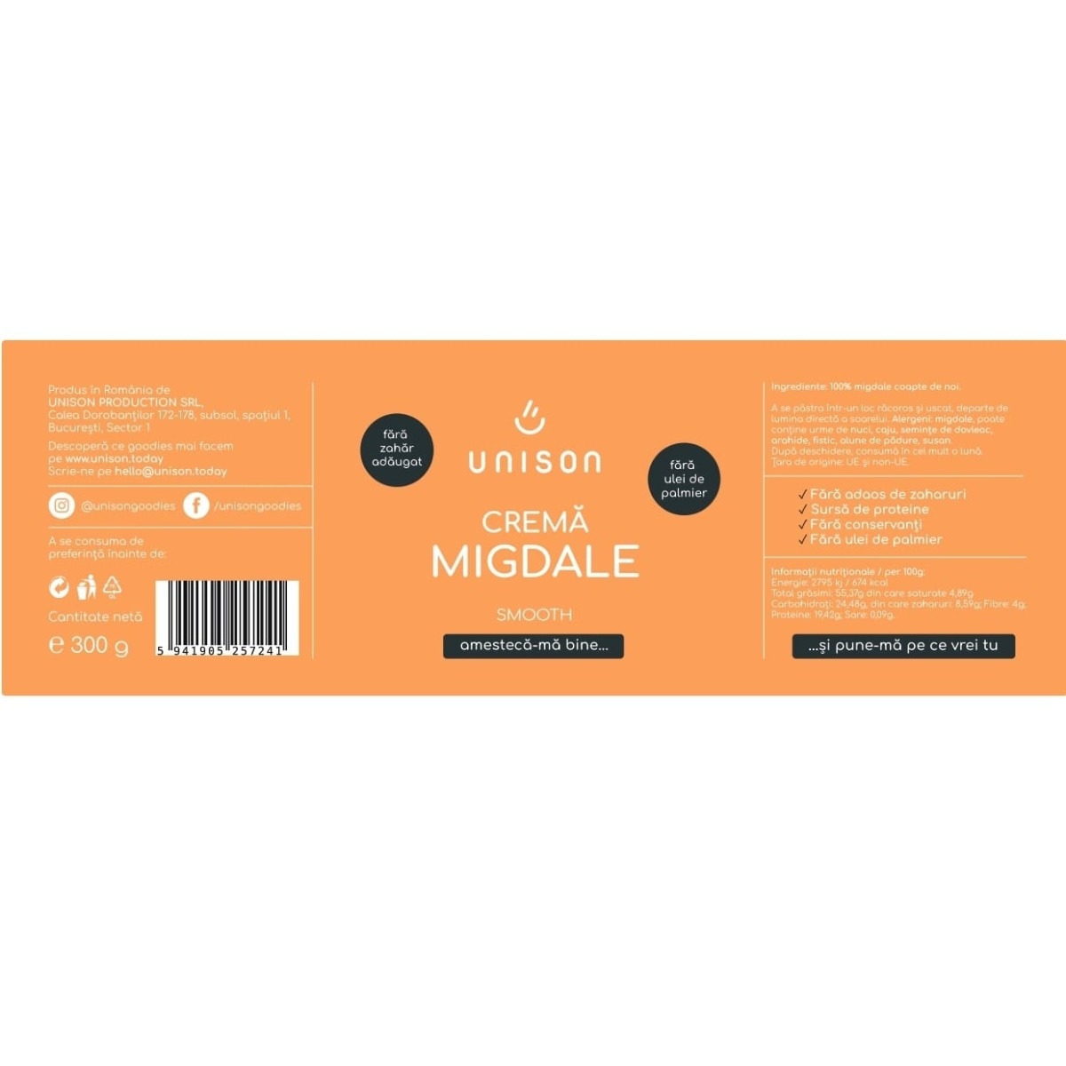 Crema de migdale, 300 g, Unison
