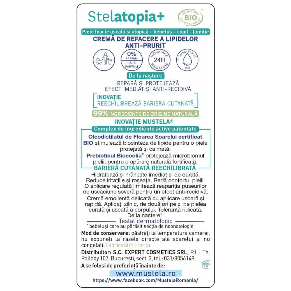 Crema de refacere a lipidelor Stelatopia+, 150 ml, Mustela
