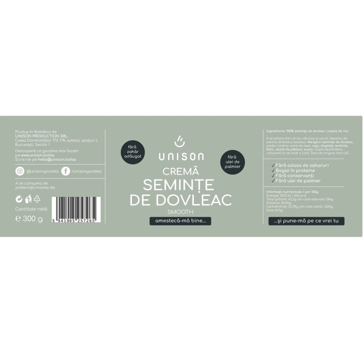 Crema de seminte de dovleac, 300 g, Unison