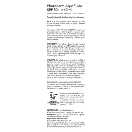 Crema lejera cu SPF50+ Invisible Aquafluide Photoderm, 40 ml, Bioderma