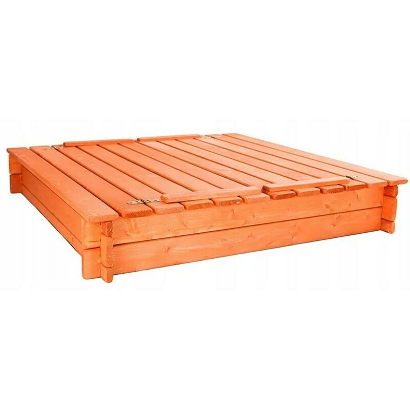 Cutie de nisip, New Baby, Pentru copii, Cu bancute si trapa, Din lemn, 20x120x20 cm, 3 ani+, Orange