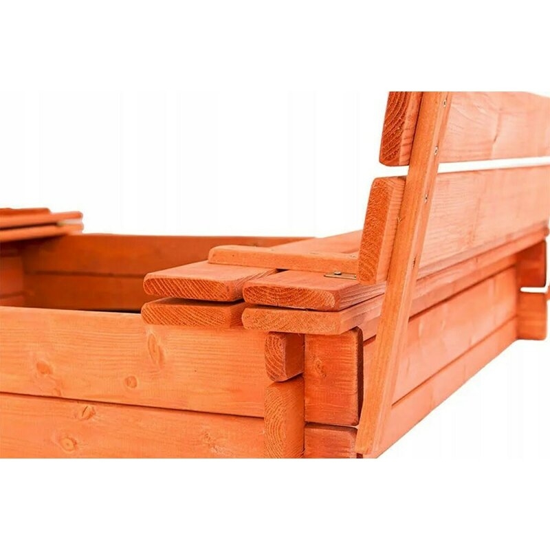 Cutie de nisip, New Baby, Pentru copii, Cu bancute si trapa, Din lemn, 20x120x20 cm, 3 ani+, Orange