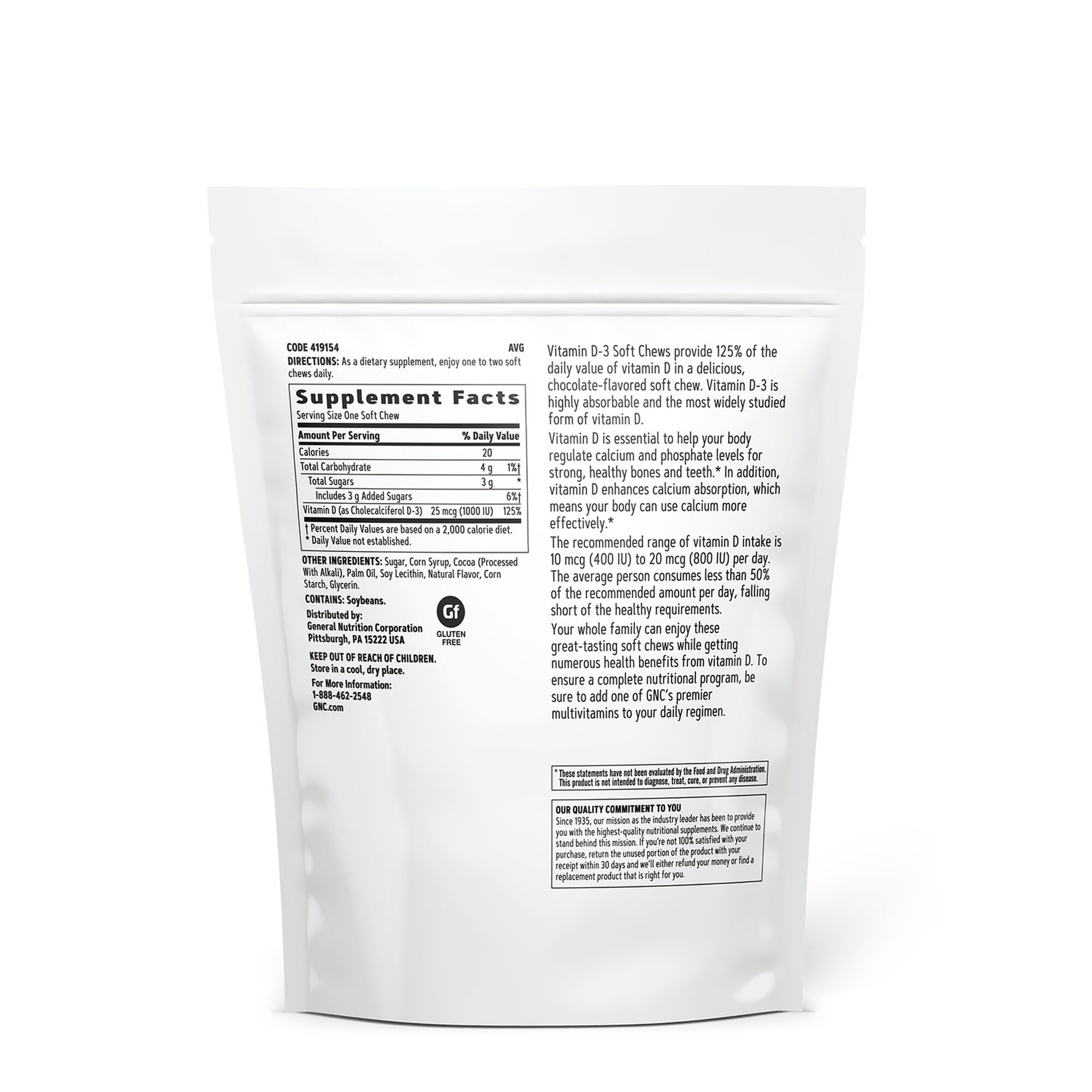 Vitamina D-3 1000 UI cu aroma de ciocolata, 60 caramele, GNC