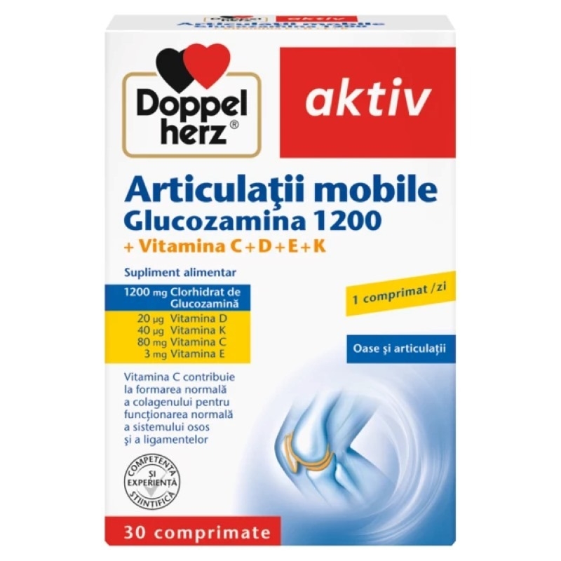 Aktiv Articulatii mobile - Glucozamina 1200 + Vitamina C+D+E+K, 30compr, Doppelherz