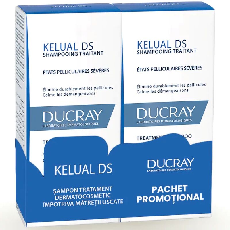 Pachet Sampon tratament dermatocosmetic anti-matreata severa Kelual DS, 100 ml + 100 ml, Ducray