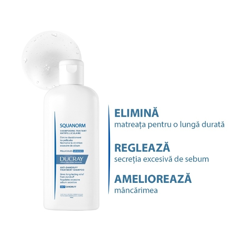 Sampon tratament anti-matreata grasa Squanorm, 200 ml, Ducray
