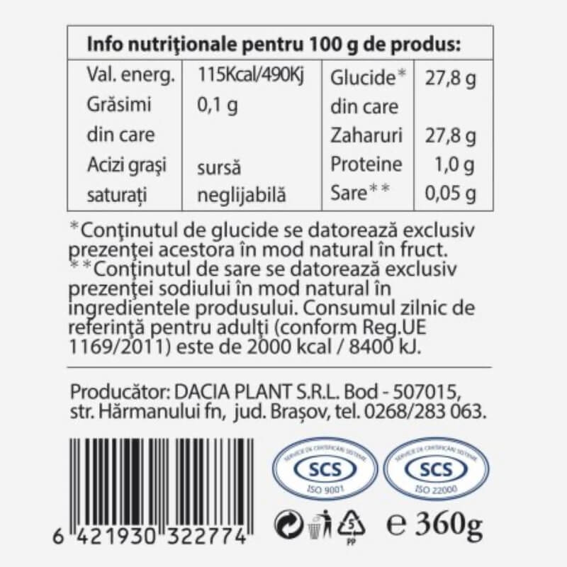 Dulceata de visine fara zahar, 360 g, Dacia Plant