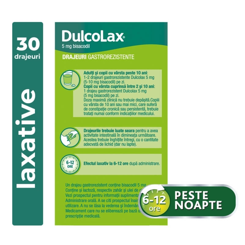 Dulcolax, 5 mg, 30 drajeuri gastrorezistente, Sanofi Dulcolax, 5 mg, 30 drajeuri gastrorezistente, Sanofi