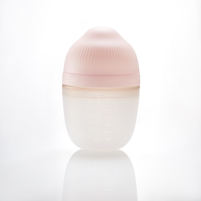 Biberon Anticolici Mombella Breast-Like, 210ml, Tetina M flux mediu, 100% Silicon, Old Roze
