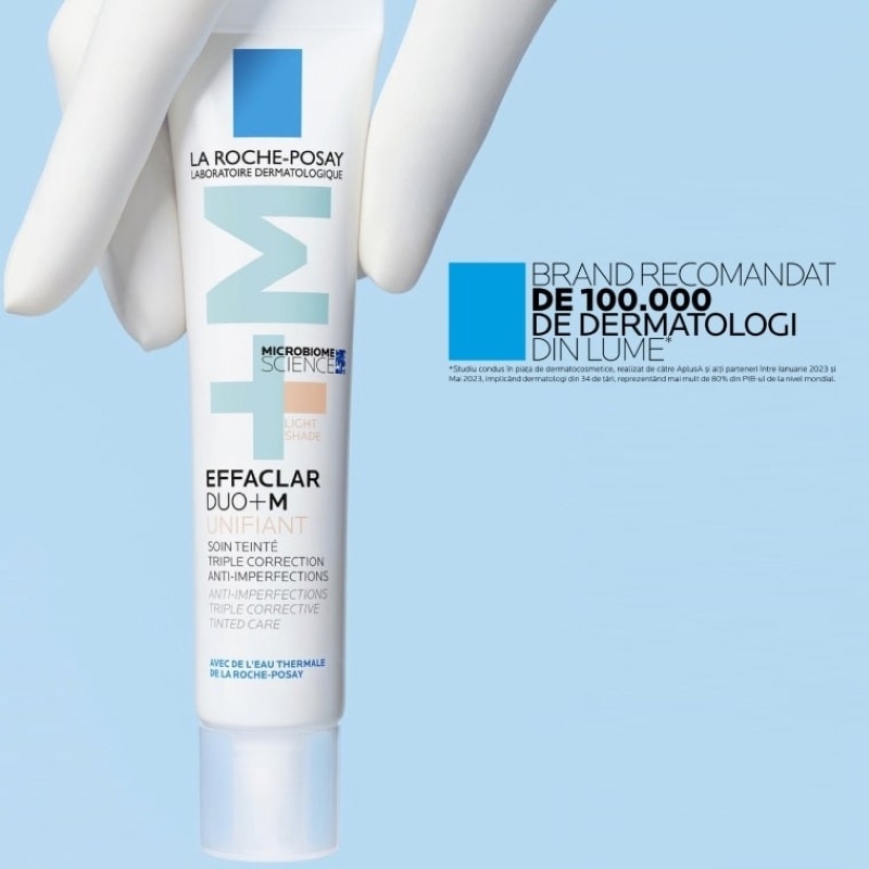 Gel-crema anti-imperfectiuni cu pigment de culoare, Nuanta Light, Effaclar Duo+M, 40 ml, La Roche-Posay