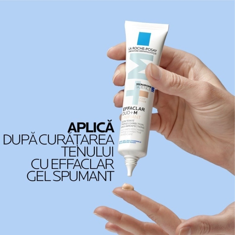Gel-crema anti-imperfectiuni cu pigment de culoare, Nuanta Light, Effaclar Duo+M, 40 ml, La Roche-Posay