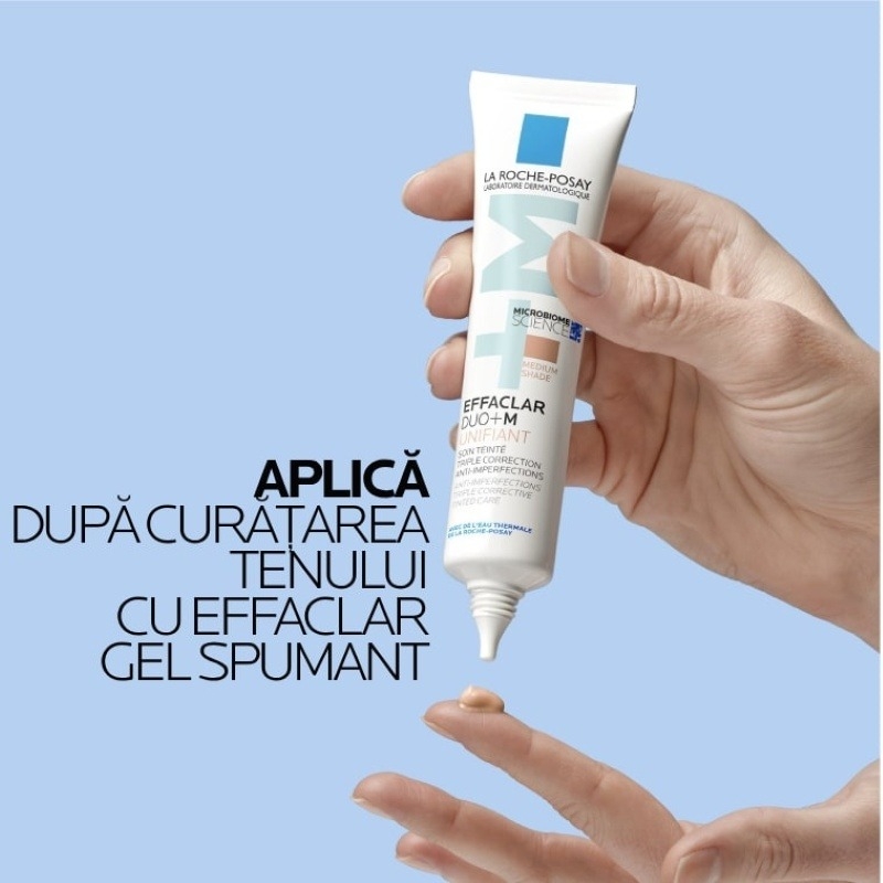 Gel-crema anti-imperfectiuni cu pigment de culoare, Nuanta Medium, Effaclar Duo+M, 40 ml, La Roche-Posay