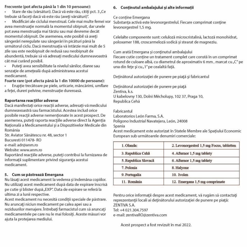 Emergana, 1,5 mg, 1 comprimat, Zentiva