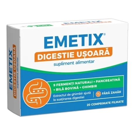 Emetix digestie usoara, 20 comprimate filmate, Fiterman Pharma
