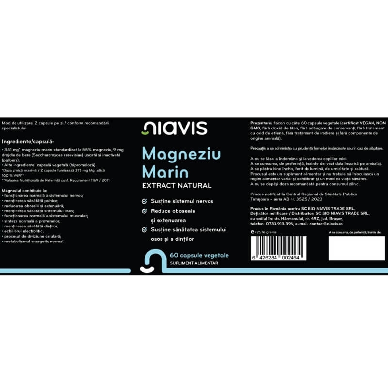 Magneziu marin extract natural, 60 capsule, Niavis