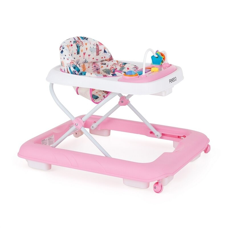 Premergator, Feedo, Pliabil, Cu panou de joaca inclus, Cu inaltime reglabila in 3 pozitii, Cu sistem de franare, Dezvolta abilitatile motorii si senzoriale, Greutate maxima suportata 12 kg, 6 luni+, Red