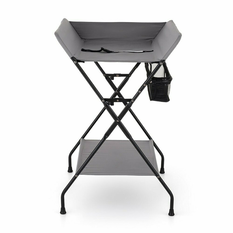 Feedo - Masuta multifunctionala pentru infasat si schimbat scutece, Pliabila, Cu raft pentru depozitare si compartiment lateral, Realizata din fier, panza si in, 80.5 x 67 x 102.5 cm, Gri
