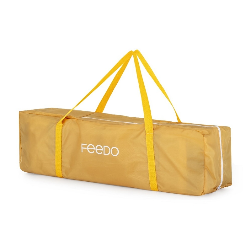 Feedo - Patut de calatorie, Pliabil, Cu geanta de transport inclusa, Cu intrare laterala si inchidere prin fermoar, Greutate maxima suportata 15 kg, 0-30 luni, Galben