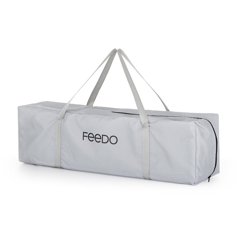 Feedo - Patut de calatorie, Pliabil, Cu geanta de transport inclusa, Cu intrare laterala si inchidere prin fermoar, Greutate maxima suportata 15 kg, 0-30 luni, Gri deschis