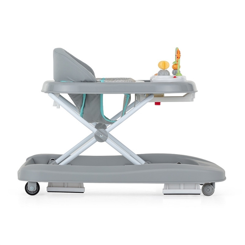 Feedo - Premergator, Pliabil, Cu panou de joaca inclus, Cu inaltime reglabila in 3 pozitii, Cu sistem de franare, Dezvolta abilitatile motorii si senzoriale, Greutate maxima suportata 12 kg, 6 luni+, Gri