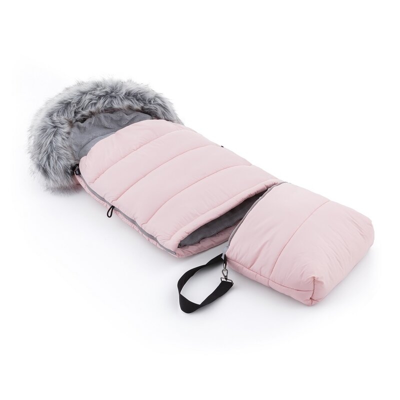 Feedo - Sac de iarna, Multifunctional, Poate fi utilizat ca geanta prin desfacerea fermoarului, Atasabil la carucior, Lana, 110 cm, 0-3 ani, Roz